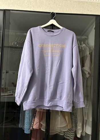 Mor Baskılı Pamuklu Oversize Sweatshirt