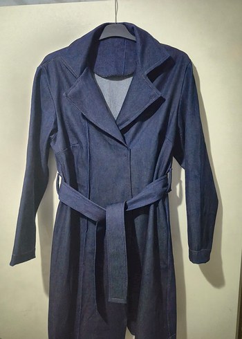 Kadın Lacivert Kot Trençkot Kemerli - Görsel 4