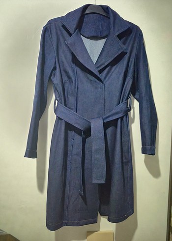 Kadın Lacivert Kot Trençkot Kemerli - Görsel 5