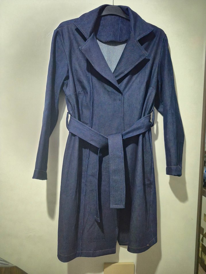 Kadın Lacivert Kot Trençkot Kemerli - Görsel 5