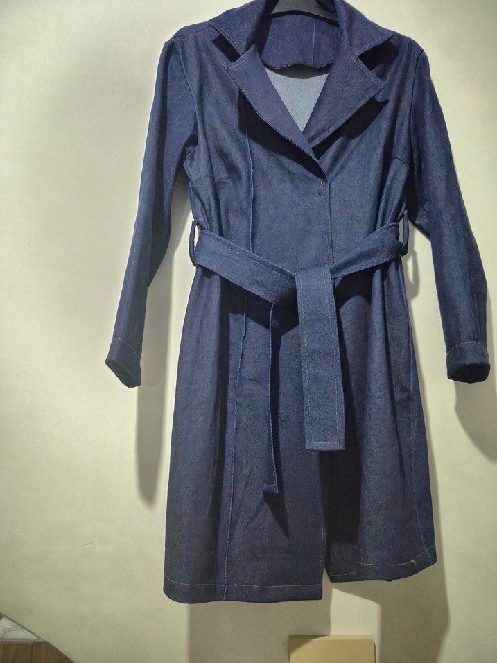 Kadın Lacivert Kot Trençkot Kemerli - Görsel 3