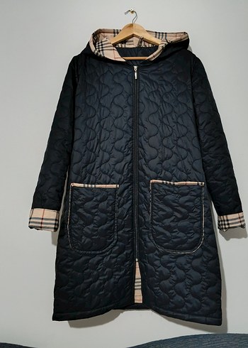 Kadın Siyah Kapitone Uzun Mont - Görsel 3