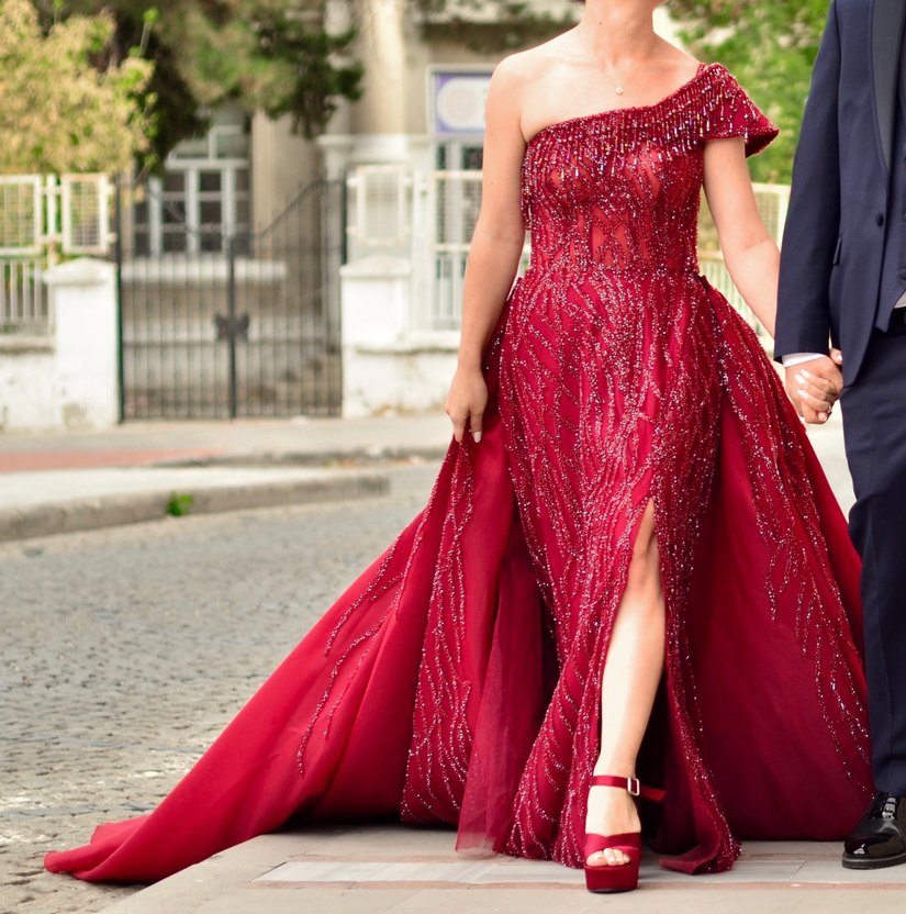 Ns Sposa Özel Dikim Çıkarılabilir Kuyruklu Taşlı Kına Elbisesi - Görsel 2