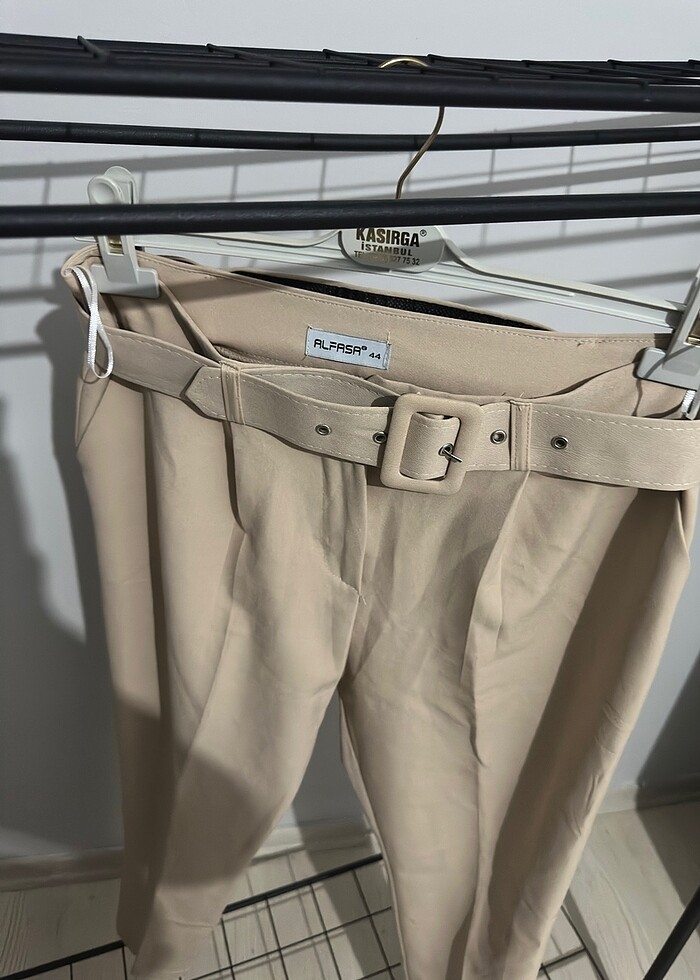 Dar paça 2 kere giyilmiş kumaş pantolon - Görsel 2