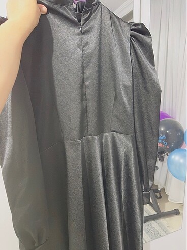 Tesettür siyah elbise abiye saten - Görsel 6
