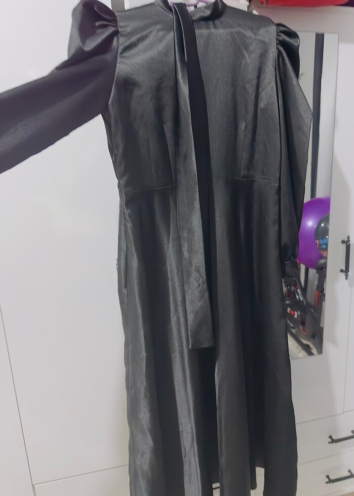 Tesettür siyah elbise abiye saten - Görsel 2