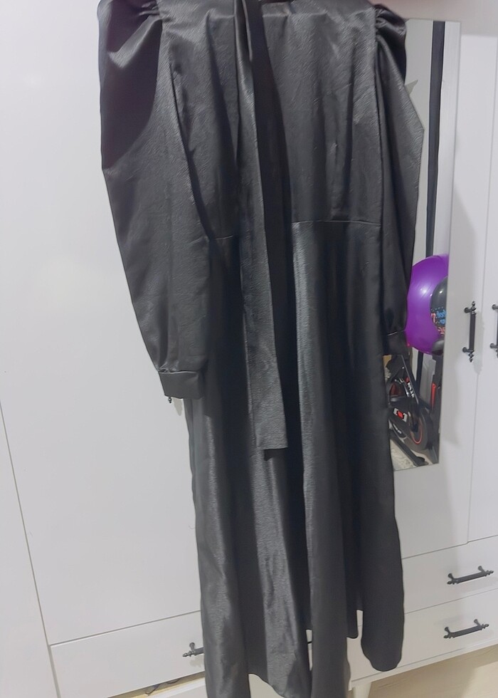 Tesettür siyah elbise abiye saten - Görsel 3