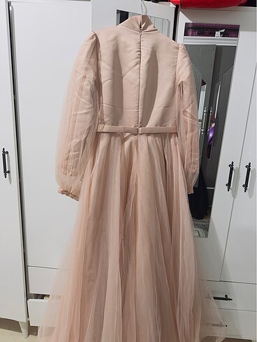 Tesettür nişanlık abiye somon toz pembe - Görsel 6