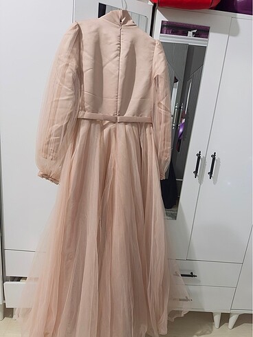 Tesettür nişanlık abiye somon toz pembe - Görsel 7