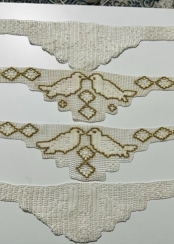 El İşi Nakışlı Beyaz Dantel Şerit havlu yastık kenarı - Görsel 2