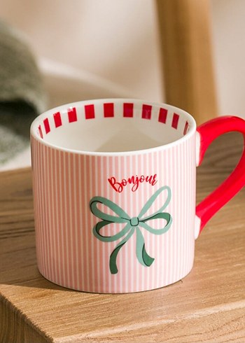 Pembe Renkli Bonjour Desenli Kupa - Görsel 2