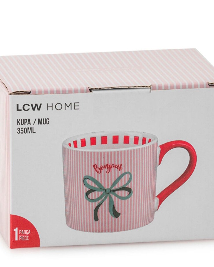 Pembe Renkli Bonjour Desenli Kupa - Görsel 3