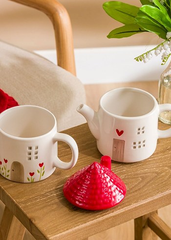 Ev Desenli Teapot Kupa Seti - Görsel 3