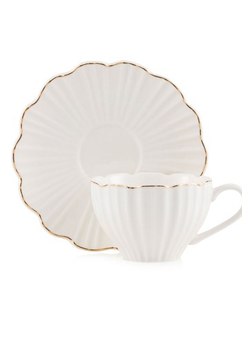 Beyaz Pastel İnce Kenarlı Fincan ve Tabak - Görsel 3