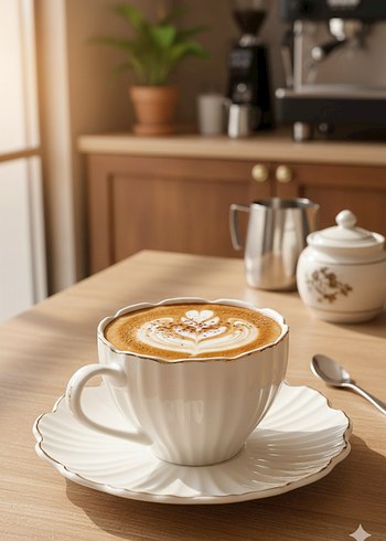 Beyaz Pastel İnce Kenarlı Fincan ve Tabak - Görsel 2