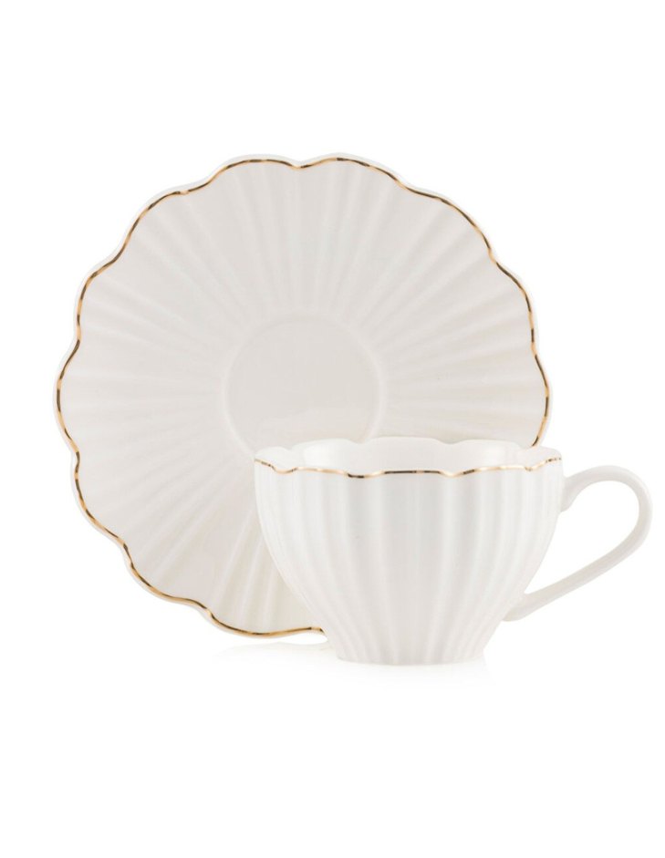 Beyaz Pastel İnce Kenarlı Fincan ve Tabak - Görsel 3