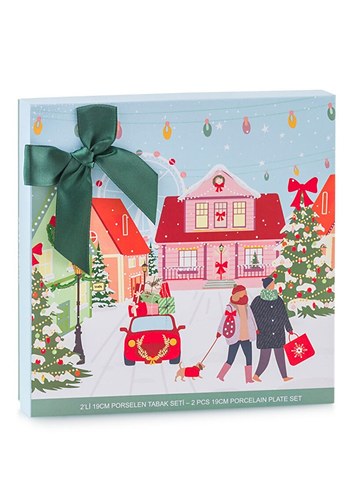 Renkli Kış Temalı Pasta Tabağı - Görsel 2