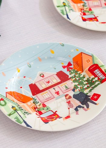 Renkli Kış Temalı Pasta Tabağı - Görsel 4
