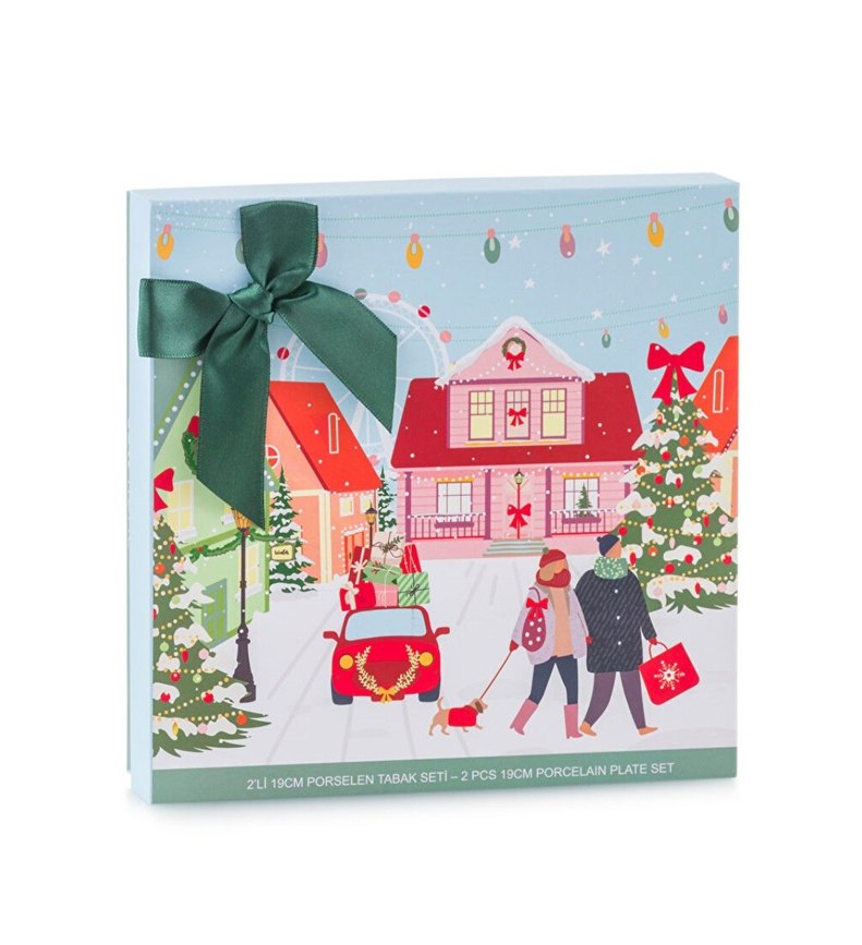 Renkli Kış Temalı Pasta Tabağı - Görsel 2