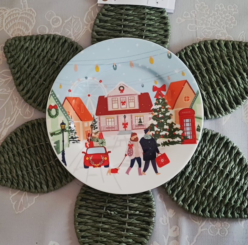Renkli Kış Temalı Pasta Tabağı - Görsel 3