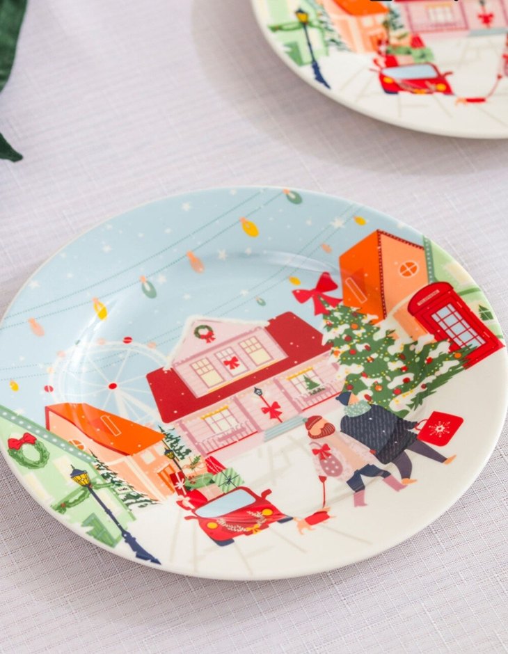 Renkli Kış Temalı Pasta Tabağı - Görsel 4