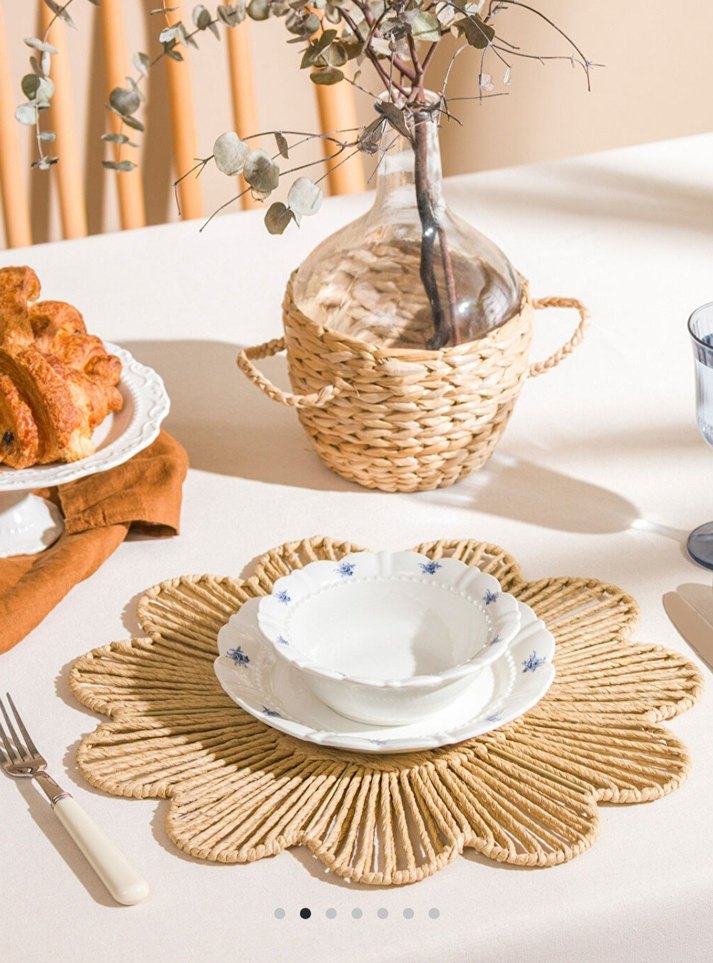 Bohem Hasır Çiçek Desenli Amerikan Servis - Görsel 3