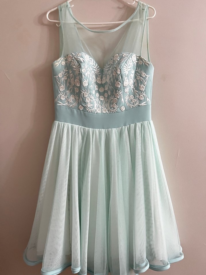 Nakışlı Turkuaz Mini Abiye Elbise - Görsel 2