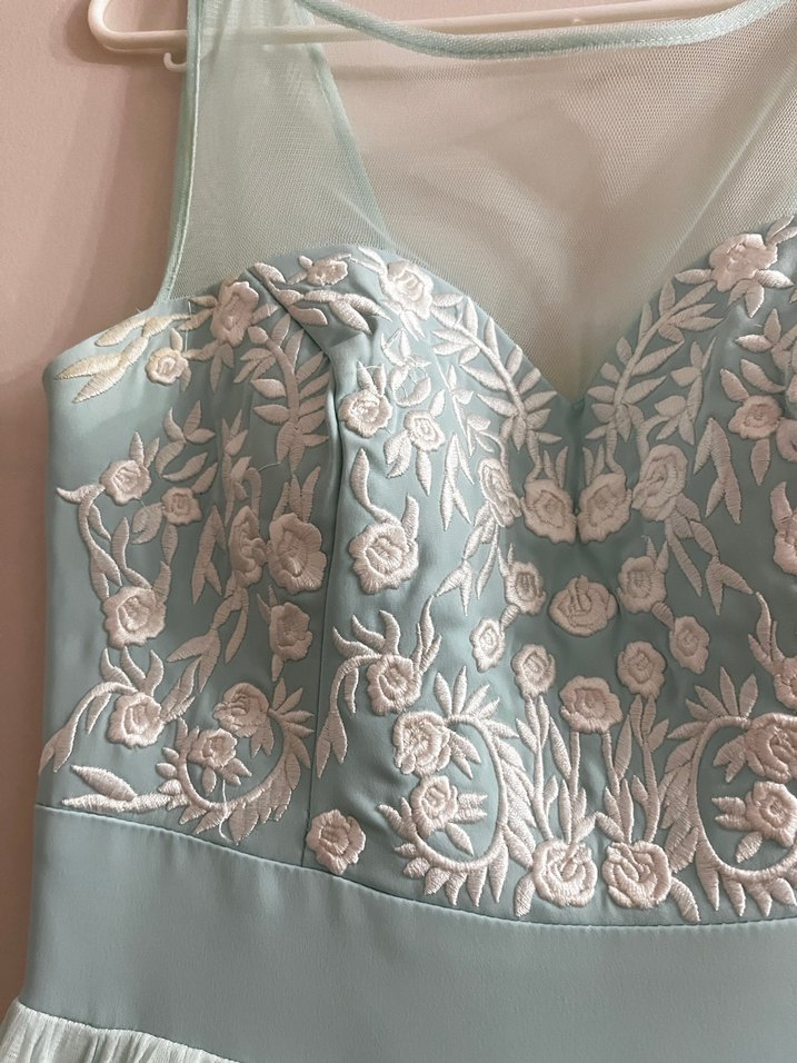 Nakışlı Turkuaz Mini Abiye Elbise - Görsel 3