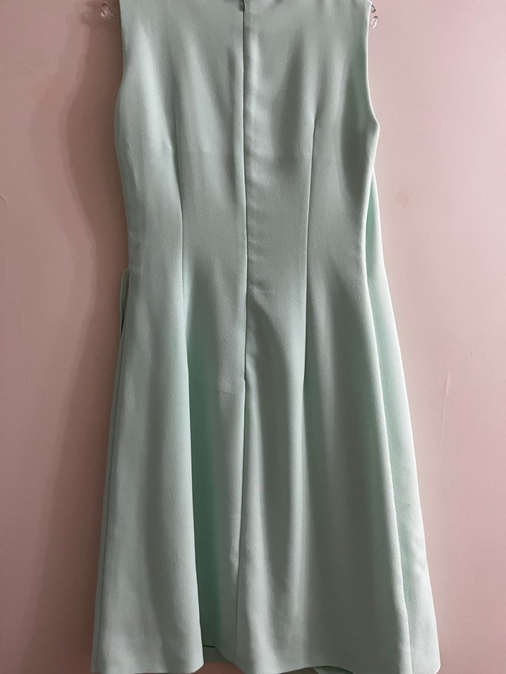 Yeşil V Yaka Mini Drapeli Elbise - Görsel 4