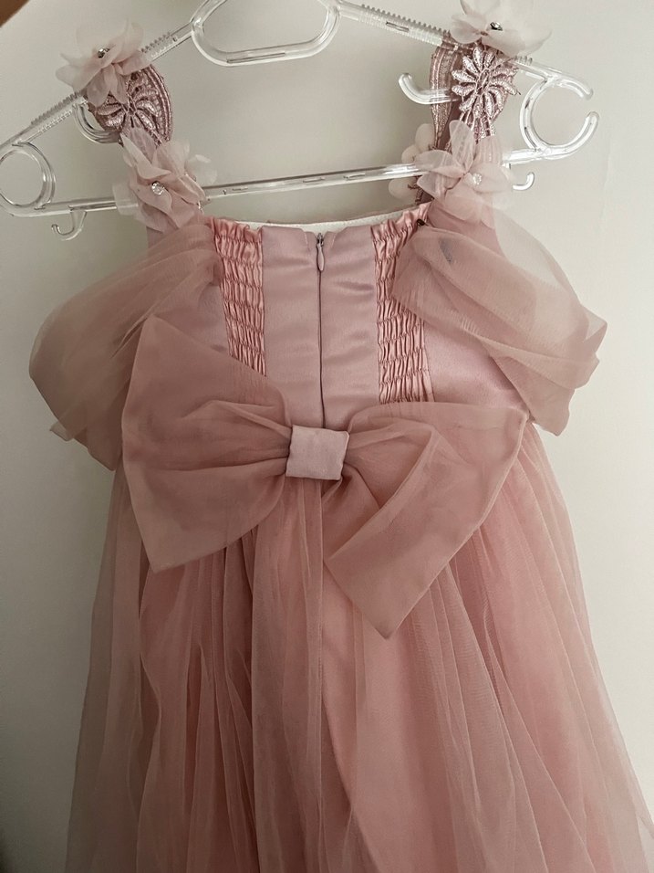 Pembe Drapeli Kız Çocuk Elbise - Görsel 2