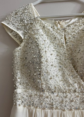 İnci İşlemeli Beyaz Mini Abiye Elbise - Görsel 3