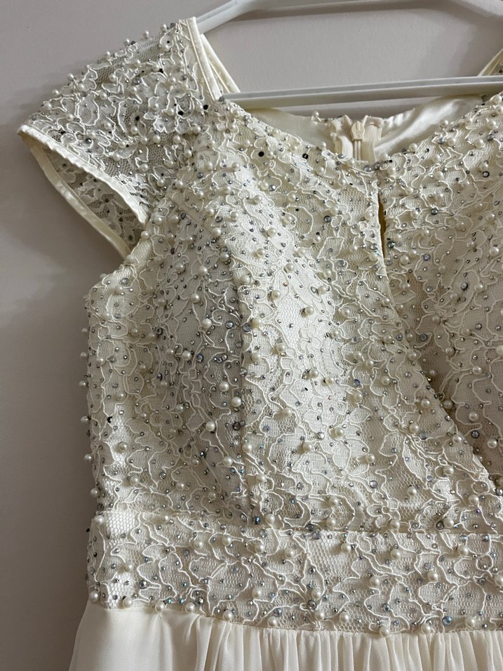 İnci İşlemeli Beyaz Mini Abiye Elbise - Görsel 3