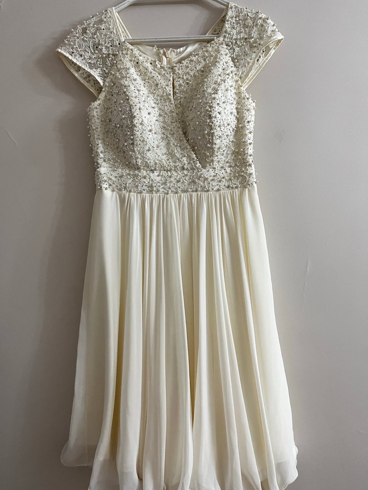 İnci İşlemeli Beyaz Mini Abiye Elbise - Görsel 2