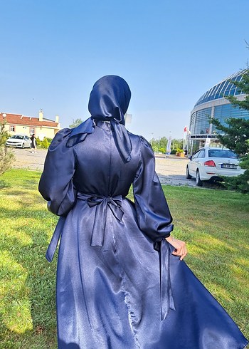 36 Beden Bohem Tarzı Uzun lacivert Mezuniyet Elbisesi