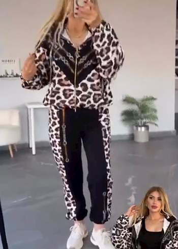 Diğer Dantel Detaylı Leopar Desenli Kadın Eşofman Takımı