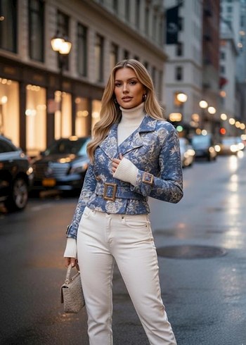 m Beden gri Renk Gri Batik Desenli Kruvvazö jakarlı denim ceket