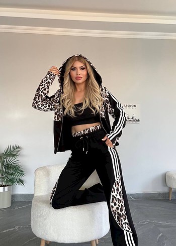xl Beden Kürk Detaylı Kırmızı Zebra Desenli Kadın Eşofman