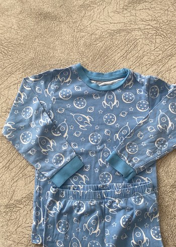 4 Yaş Beden Erkek Çocuk Mavi Batik Desenli Pamuklu Pijama Takımı