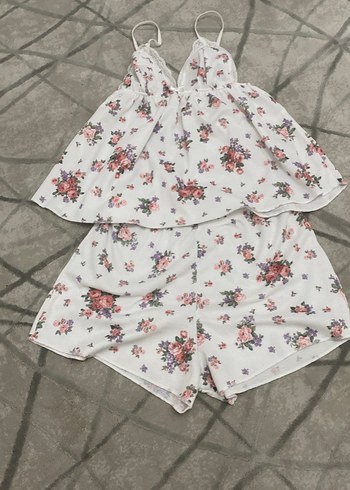 Çiçek Desenli Bohem Kısa Kadın Pijama Takımı - Görsel 2