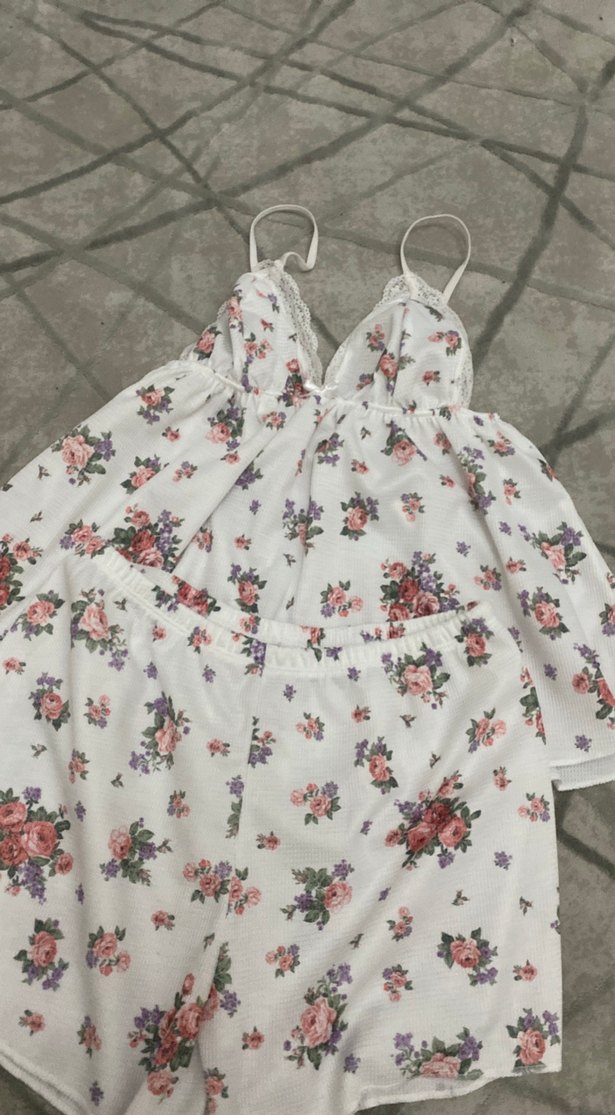 Çiçek Desenli Bohem Kısa Kadın Pijama Takımı - Görsel 3