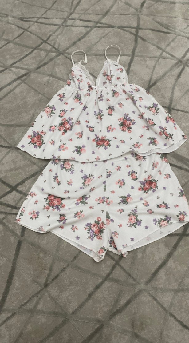 Çiçek Desenli Bohem Kısa Kadın Pijama Takımı - Görsel 2