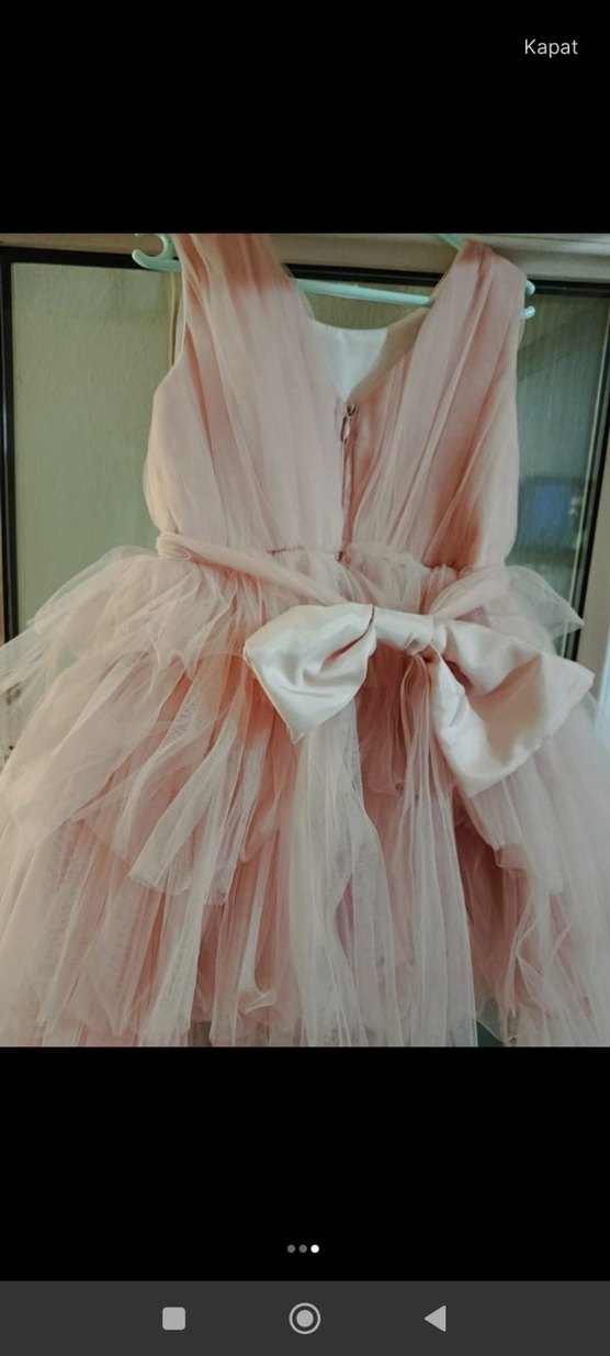 Pembe Fırfırlı Modern Klasik Kız Çocuk Elbisesi - Görsel 3