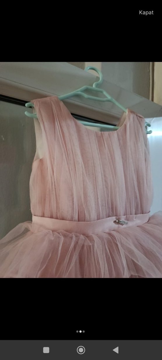 Pembe Fırfırlı Modern Klasik Kız Çocuk Elbisesi - Görsel 2