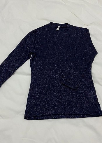 Kadın Mavi Simli Uzun Kollu İnce Kazak - Görsel 3