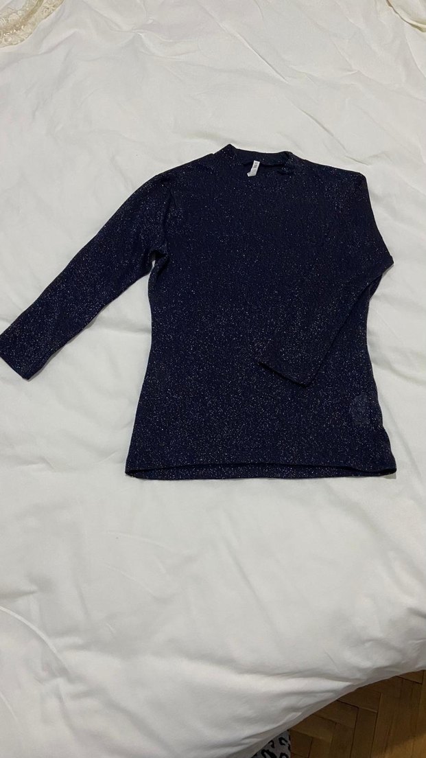 Kadın Mavi Simli Uzun Kollu İnce Kazak - Görsel 4