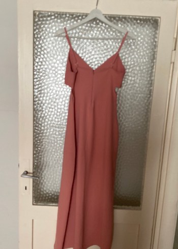 Pudra Renk V Yakalı Midi Elbise - Görsel 6