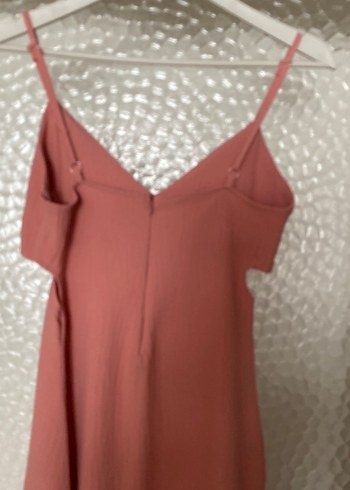 Pudra Renk V Yakalı Midi Elbise - Görsel 5