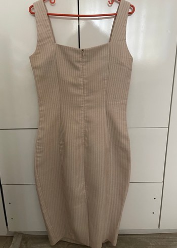 Bej Midi Kadın Elbise, Kolsuz, Dar Kesim - Görsel 2