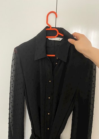 Düğmeli Siyah Midi Uzun Kollu Elbise - Görsel 2