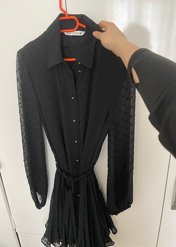 Düğmeli Siyah Midi Uzun Kollu Elbise - Görsel 3